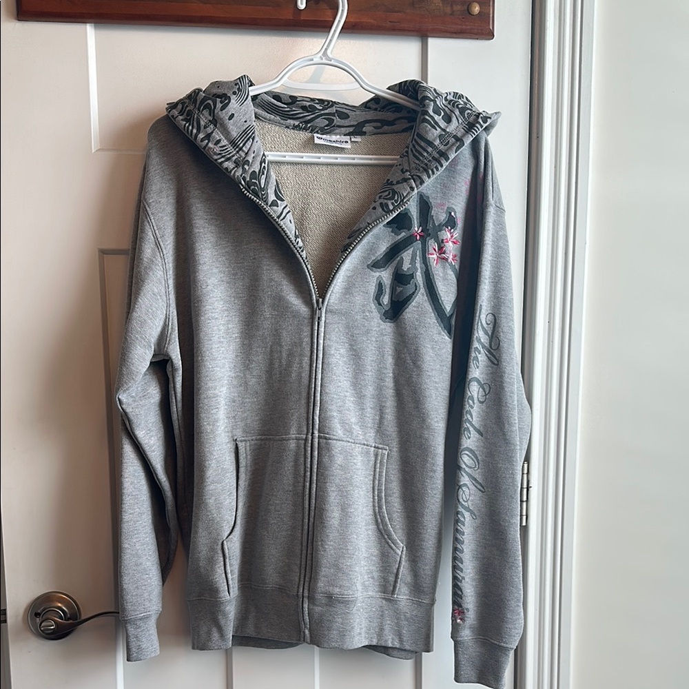Japanese kanji Gray Zip-Up Hoodie